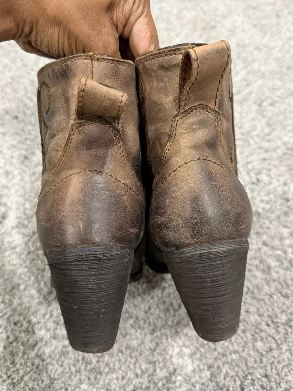 SEYCHELLES BROWN LEATHER PULL ON WESTERN ANKLE BOOTIES BOHO HEEL Women’s US 8.5